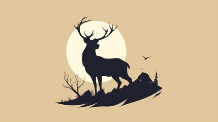 Sticker - Iconic and elegant the Standing Deer Silhouette serves as a distinctive sign logo and symbol in graphic design immortalized as a timeless 2d icon