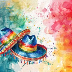 Wall Mural - Two Hats on Colorful Cinco De Mayo Background