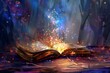 magical open book with sparkles fantasy literature concept digital painting