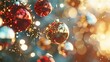 the festive beauty of Christmas as colorful balls sway gently in the breeze, their reflective surfaces catching the light against a softly blurred background