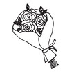 Simple doodle balck and white vector illustration sketch
line art birthday b-day bunch of rose flowers and leaves, party bouquet