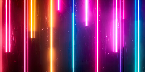 Wall Mural - neon lights banner with copy space black background, abstract
