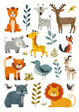 Fototapeta  - Illustration of a stacker pack of colorful cartoon animals on a white background.