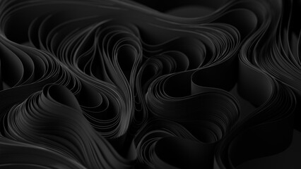 Poster - Black layers of cloth or paper warping. Abstract fabric twist. 3d render illustration