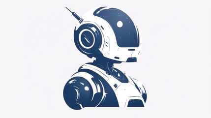 Poster - Illustration of a cartoon robot icon against a white backdrop featuring a sleek black and white design