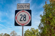 Road sign South 28 which runs from Mesilla NM to Canutillo TX