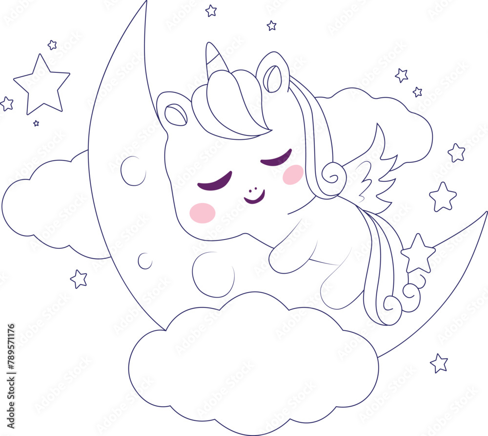 cute unicorn coloring page for kids Stock Vector | Adobe Stock