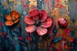 Art prints with abstract flowers and grains. Freehand drawing on canvas with oil paint.