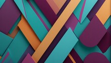 Contemporary Backdrop With Intersecting Diagonal Lines And Abstract Shapes, Featuring A Diverse Color Palette Including Shades Of Plum Purple, Turquoise, And Amber.