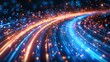 © rookielion - Conceptual image of a high-speed digital data stream on a neon blue technology background, illustrating internet speed and online connectivity