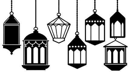 Wall Mural - islamic eid lanterns silhouette vector illustration