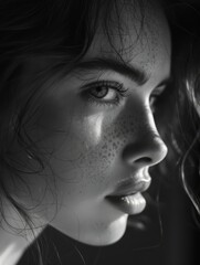 Canvas Print - A close up of a woman with freckles on her face