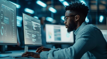 Aufkleber - Professional Black Male Office Worker Prioritizing Data Privacy in Corporate Setting
