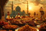 Fototapeta  - An image depicting the celebration and traditions of Eid-al-Adha and Ramadan, with a focus on Islamic culture and religious spirituality.