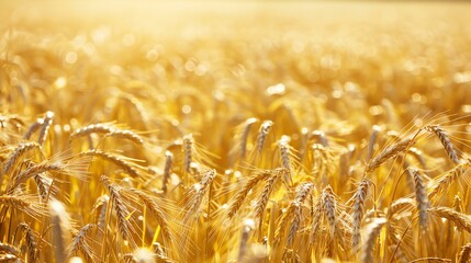 Wall Mural - Image of a golden wheat field, with the sun shining brightly in the background. The wheat is ripe and ready to be harvested.