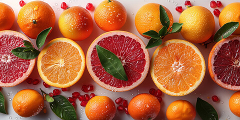 Wall Mural - Citrus fruits orange,  grapefruit . Background of the sliced juicy grapefruit. Healthy eating. Background.  Proper nutrition. healthy nutritious food concept, vegetarian vegan diet. Citrus fruit