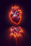 Fototapeta  - Human heart on fire, illustration and mirror image