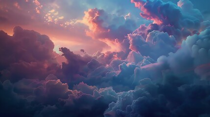 A beautiful cloudscape with a variety of colors. The clouds are mostly blue and white, but there are also hints of pink, orange, and yellow.