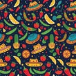 Mexican Food Pattern on Blue Background