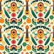 Guitar and Flower Pattern on White Background