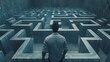 © MiguelAngel - Abstract illustration, a man with his back turned in front of a giant maze, concept of decision making, difficulties.