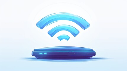 Poster - 2d illustration of a wifi antenna signal icon placed against a white backdrop featuring a modem and 