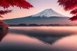  Mount Fuji veiled in morning fog, Lake Kawaguchiko adorned with red leaves - a dreamlike autumn setting.