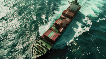 Top View Cargo containers ship logistics transportation Container Ship Vessel Cargo Carrier. import export logistic international export and import services export products worldwide Generative AI