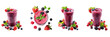  Set of  a black berry smoothie isolated snobbery on a nice glass, mouth-watering fruit blackberry smoothie isolated on a ,transparent background