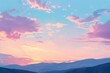 : Pastel sky awash with colors as the sun peeks over a mountain ridge.