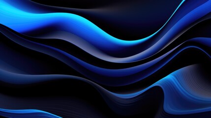 Canvas Print - Abstract Blue Waves on Dark Background - Digital Art Design