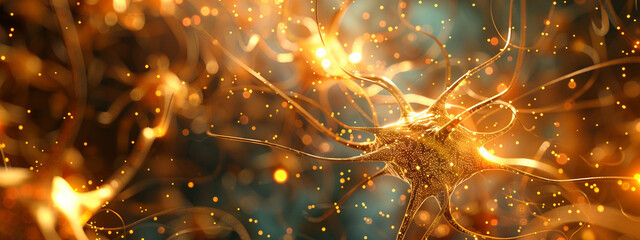 Abstract background #D pattern - DNA, constellations, neural cells. Horizontal banner