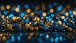 Background of abstract glitter lights. blue, gold and black