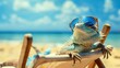  a lizard relaxing on the beach during vacation.