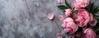 Pink peonies bouquet on gray backdrop Flowering plant from rose family