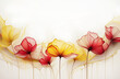 Ilustracja motyw kwiatowy. Czerwone i żółte kwiaty na białym tle. Tapeta kwiaty, puste miejsce na tekst. Tło kwiatowe, abstrakcyjny wzór
