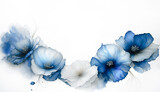 Fototapeta  - Ilustracja motyw kwiatowy. Niebieskie i białe kwiaty na białym tle. Tapeta kwiaty, puste miejsce na tekst. Tło kwiatowe, abstrakcyjny wzór