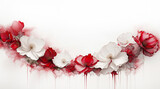 Fototapeta  - Ilustracja motyw kwiatowy. Czerwone i białe kwiaty na białym tle. Tapeta kwiaty, puste miejsce na tekst. Tło kwiatowe, abstrakcyjny wzór