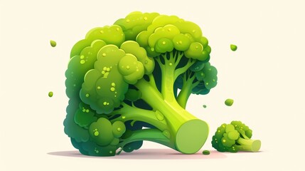 Sticker - A vibrant cartoon rendering of a broccoli icon is showcased against a clean white backdrop perfect for UI UX design purposes This realistic and colorful vegetable symbol is depicted in a car