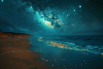 Wall Mural - A beautiful night sky with a beach in the background
