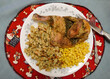 Southern chicken stuffing corn white plate