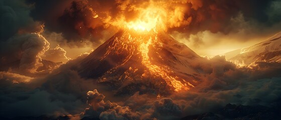 Fiery Olympus: A Symphony in Ash and Flame. Concept Adventure Photography, Nature Landscapes, Dramatic Lighting, Artistic Angles