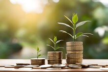 Growing Money Plant On Coins, Finance And Investment Concept