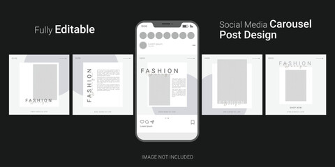 Social media post or carousel template Carousel post on social media mockup with cellphone Carousel template post on social media with cellphone / mobile phone. Editable mockup Microblog carousel