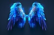 Blue glowing angel wings with metal shine and shadow symbol vector illustration .