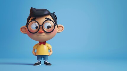 Canvas Print - 3D rendering of a cute cartoon boy wearing glasses and a bow tie.