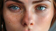 Portrait, skincare and woman in studio split comparison for pigmentation, freckles and beauty spots, pattern or melasma. Permanent makeup, tattoo and face of model with before and after results
