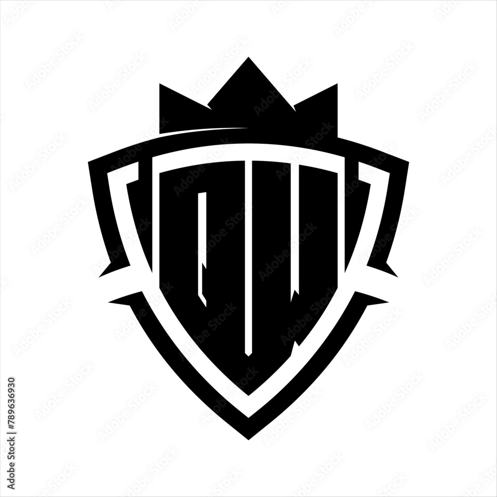 QW Letter bold monogram triangle curve shield shape with crown black ...