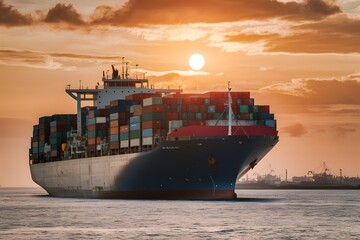 StockPhoto Container cargo ship at sea, trade commerce logistics