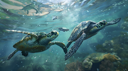 Wall Mural - Endangered Turtle: A Precious Species on the Brink of Extinction, Captured by Artificial Intelligence